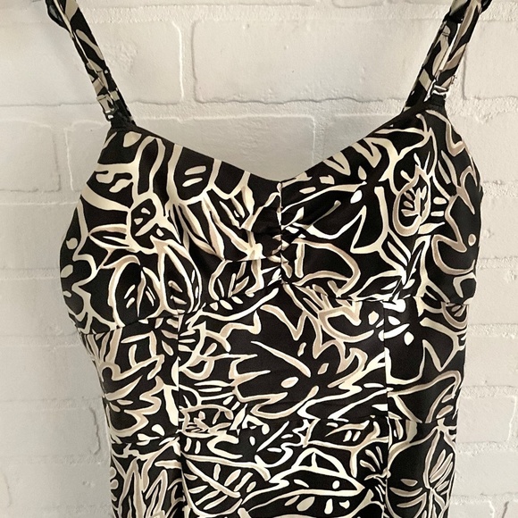 Vintage Y2K Babydoll Mini dress Black/tan/cream Floral print Empire waist 10 - Picture 2 of 8